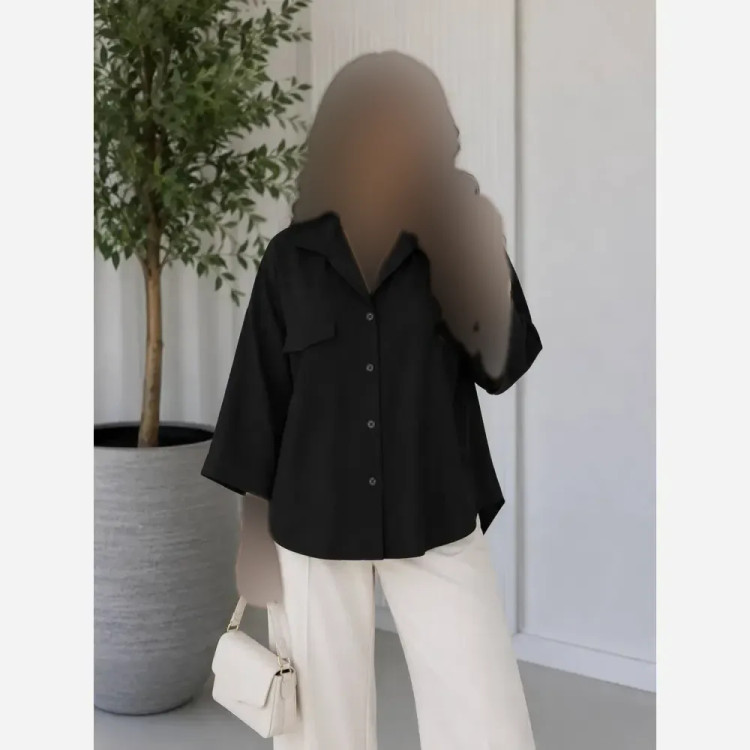 شومیز باکسی لینن درجه یک زنانه رنگ مشکی و سبز پسته ای فری سایز