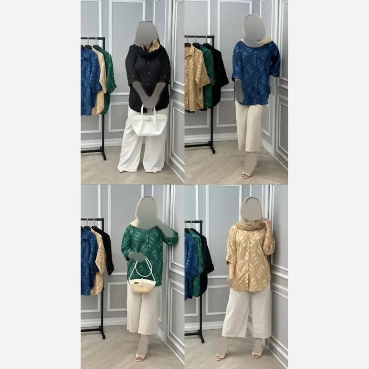 شومیز نگینی کسمه فتانه فری سایز رنگ مشکی نسکافه ای سرمه ای موکا سبزسدری