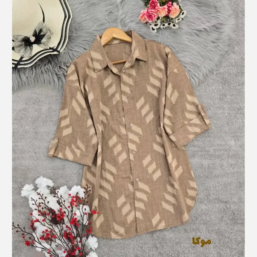 شومیز نگینی کسمه فتانه فری سایز رنگ مشکی نسکافه ای سرمه ای موکا سبزسدری