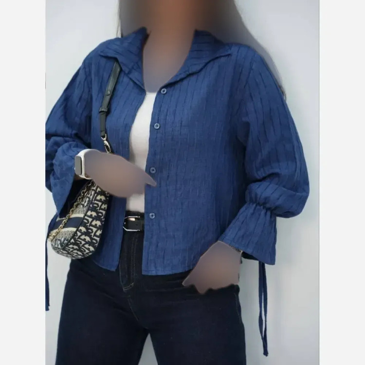 شومیز عروسکی زنانه جنس صوفیا شانتون راه راه فری سایز