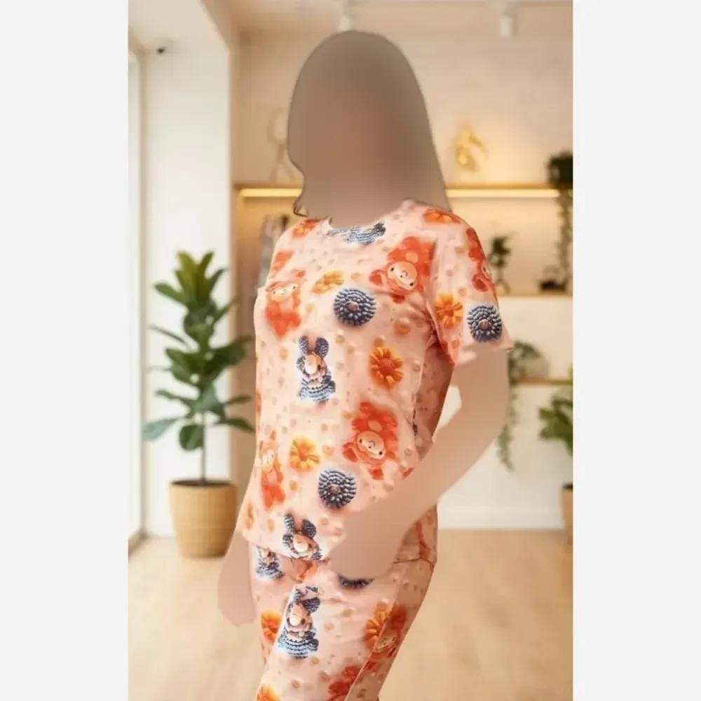 ست ست تیشرت شلوار نخ پنبه سه بعدی زنانه سایز 38 تا 42