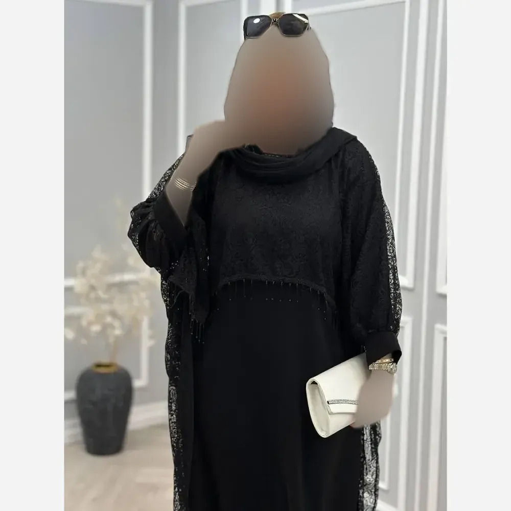دوتیکه مجلسی رویال سارافن بوگاتی و رویه دانتل مشکی فری سایز 38 تا 48