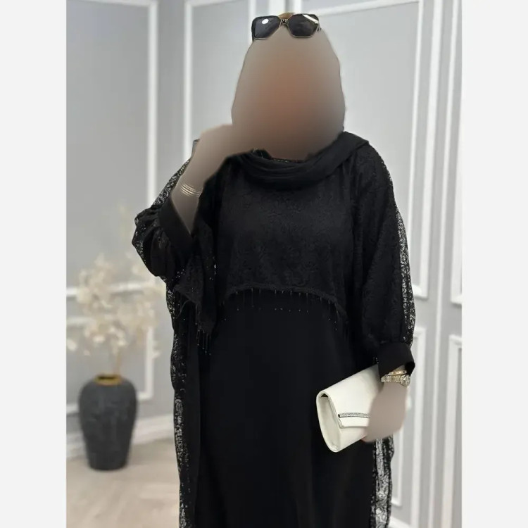 دوتیکه مجلسی رویال سارافن بوگاتی و رویه دانتل مشکی فری سایز 38 تا 48