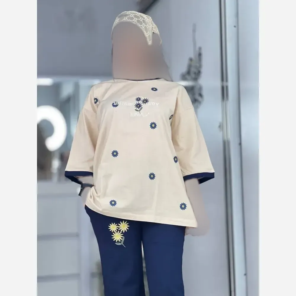ست تیشرت و شلوار پنبه لاکرا مدل ترلان فری سایز زنانه