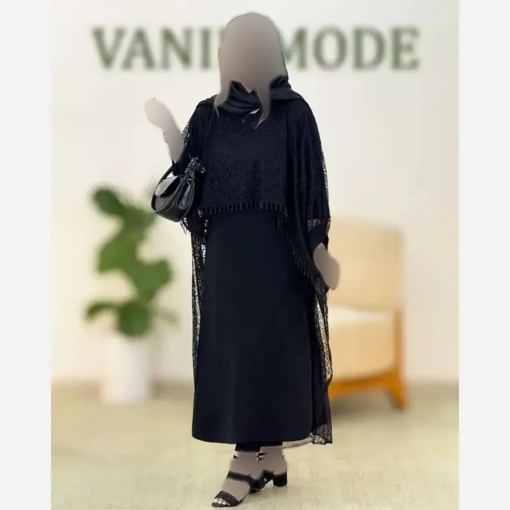 دوتیکه مجلسی رویال سارافن بوگاتی و رویه دانتل مشکی فری سایز 38 تا 48
