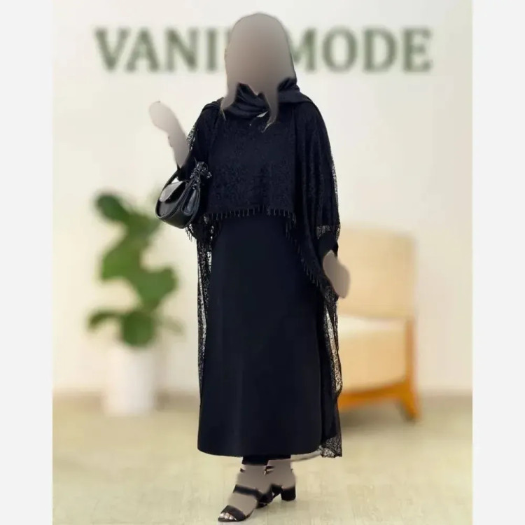 دوتیکه مجلسی رویال سارافن بوگاتی و رویه دانتل مشکی فری سایز 38 تا 48
