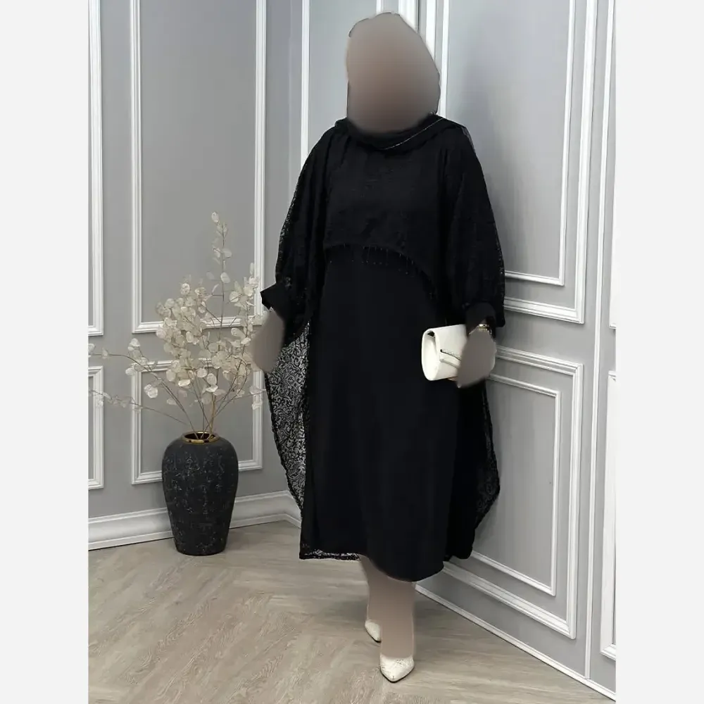دوتیکه مجلسی رویال سارافن بوگاتی و رویه دانتل مشکی فری سایز 38 تا 48