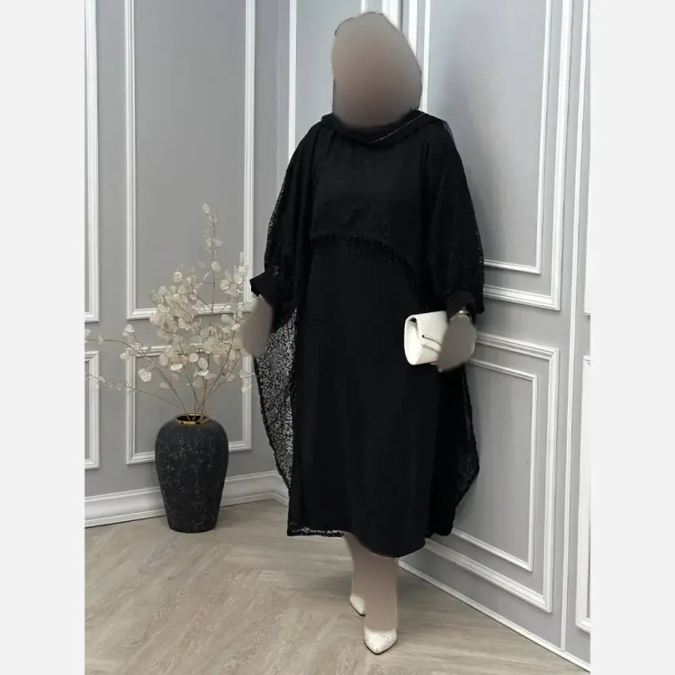 دوتیکه مجلسی رویال سارافن بوگاتی و رویه دانتل مشکی فری سایز 38 تا 48