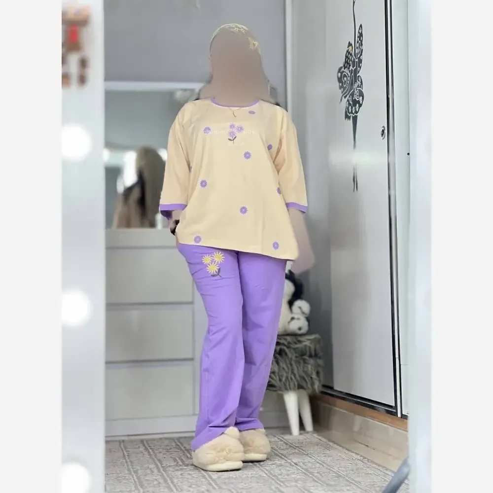 ست تیشرت و شلوار پنبه لاکرا مدل ترلان فری سایز زنانه