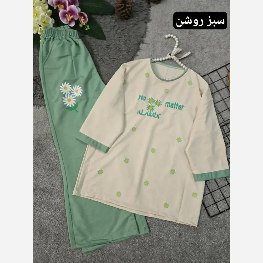 ست تیشرت و شلوار پنبه لاکرا مدل ترلان فری سایز زنانه
