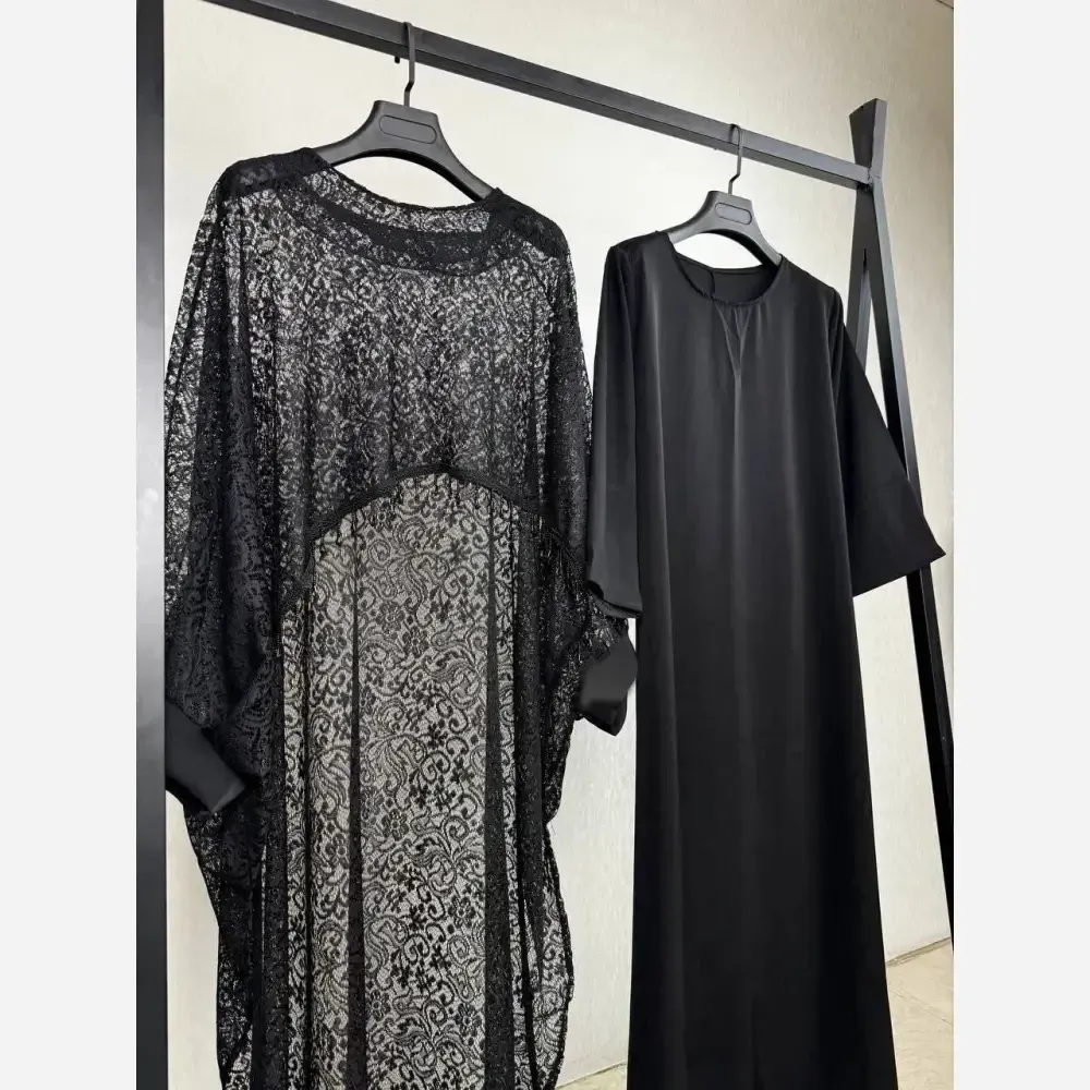دوتیکه مجلسی رویال سارافن بوگاتی و رویه دانتل مشکی فری سایز 38 تا 48