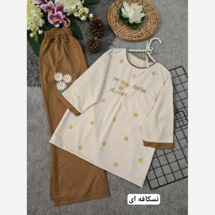 ست تیشرت و شلوار پنبه لاکرا مدل ترلان فری سایز زنانه
