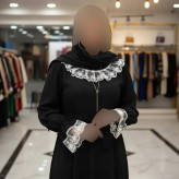 پیراهن عبایی محبوبه جنس الیزه فری سایز رنگ مشکی گیپور مشکی و سفید