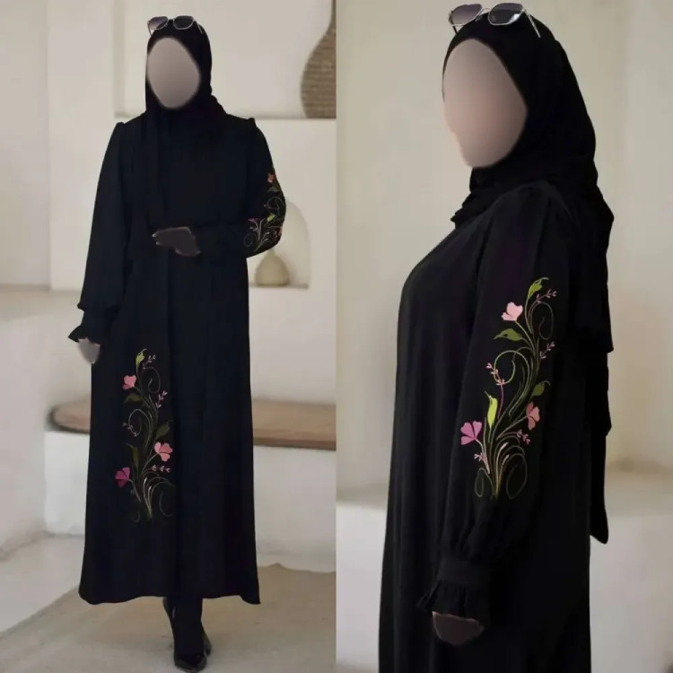 پیراهن عبایی گلدوزی شده مشکی جنس الیزه فری سایز مجلسی