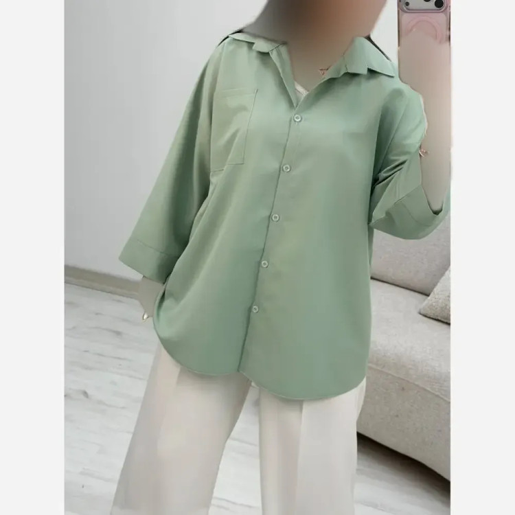شومیز تک جیب ترمه جنس پری خنک و سبک سایز فری 38 تا 48