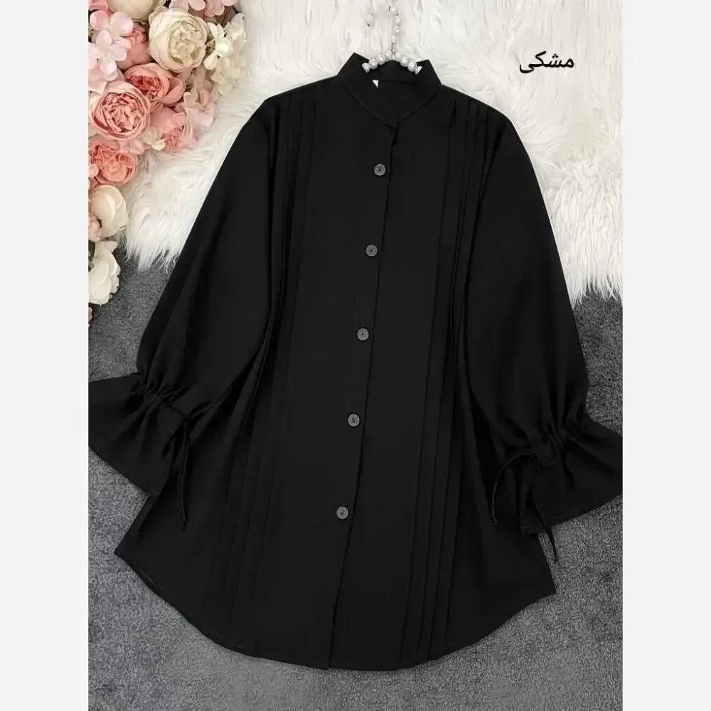 مانتو داکرون آستین شیپوری بنددار چهار پیله کوتاه زنانه