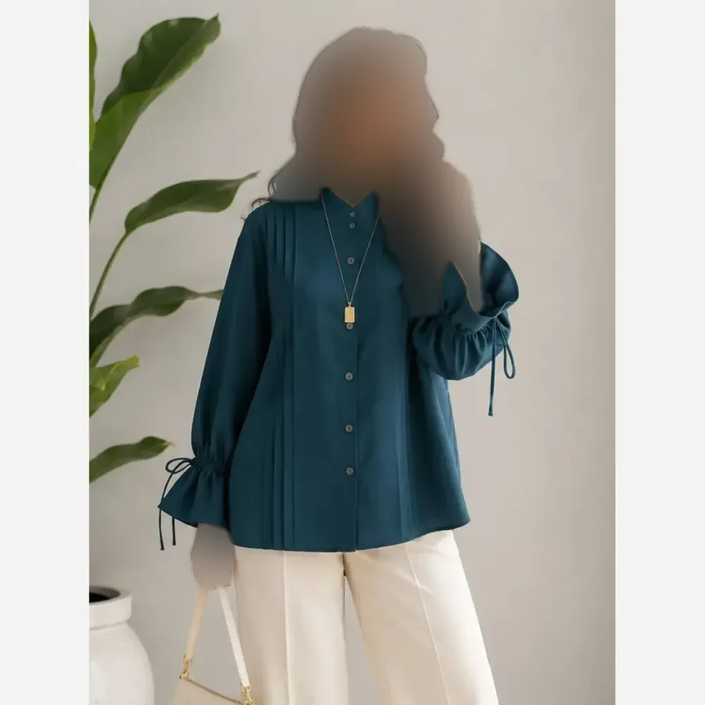 مانتو داکرون آستین شیپوری بنددار چهار پیله کوتاه زنانه