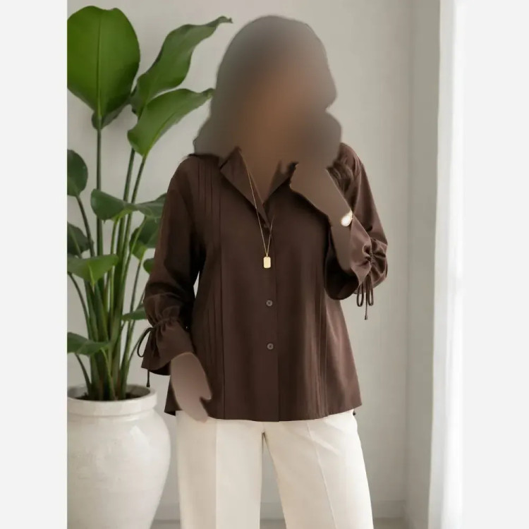 مانتو داکرون آستین شیپوری بنددار چهار پیله کوتاه زنانه