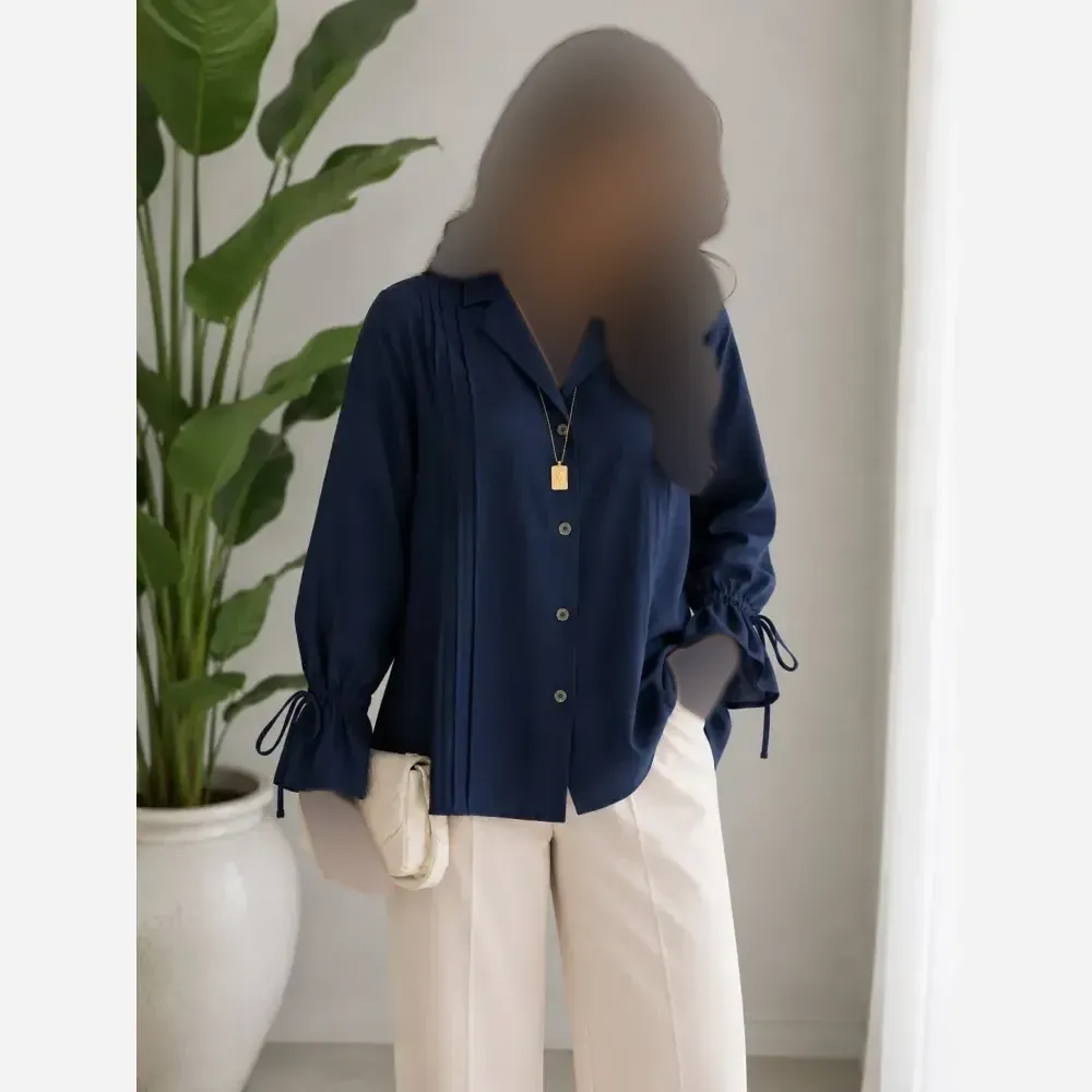 مانتو داکرون آستین شیپوری بنددار چهار پیله کوتاه زنانه