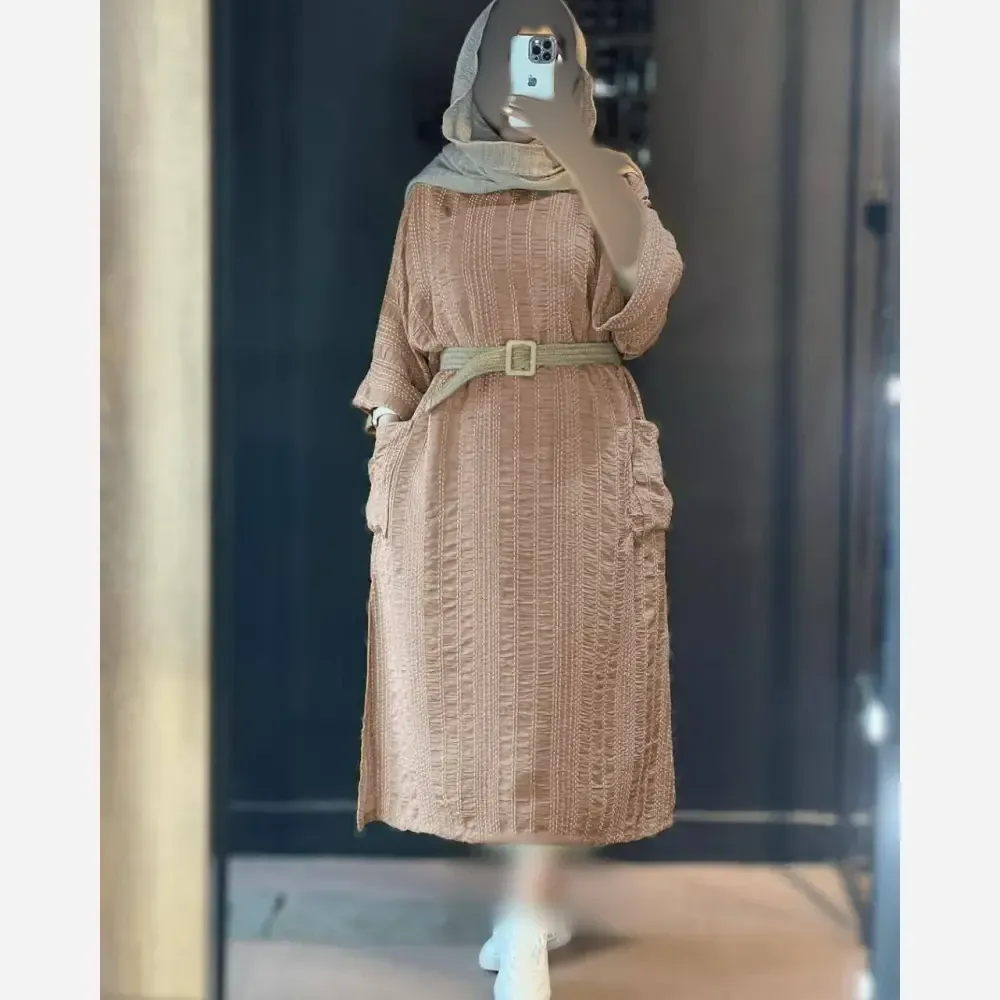 کفتان مجلسی کوک دوزی خنک با کمربند کنفی سایز فری