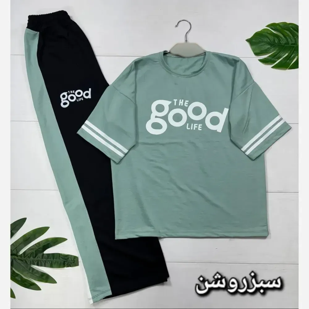 ست تیشرت و شلوار پنبه گلکسی زنانه مدل good سایز فری 38 تا 46