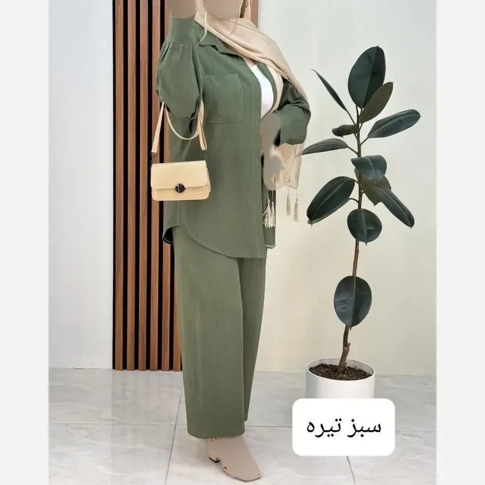 ست شومیز و شلوار زنانه مدل ستاره جنس سوپر آیوا رنگ آسمانی فری سایز
