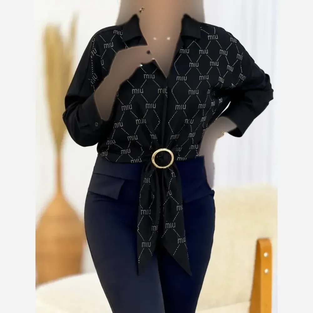 شومیز مجلسی زنانه الیزه نگین کاری مشکی فری سایز
