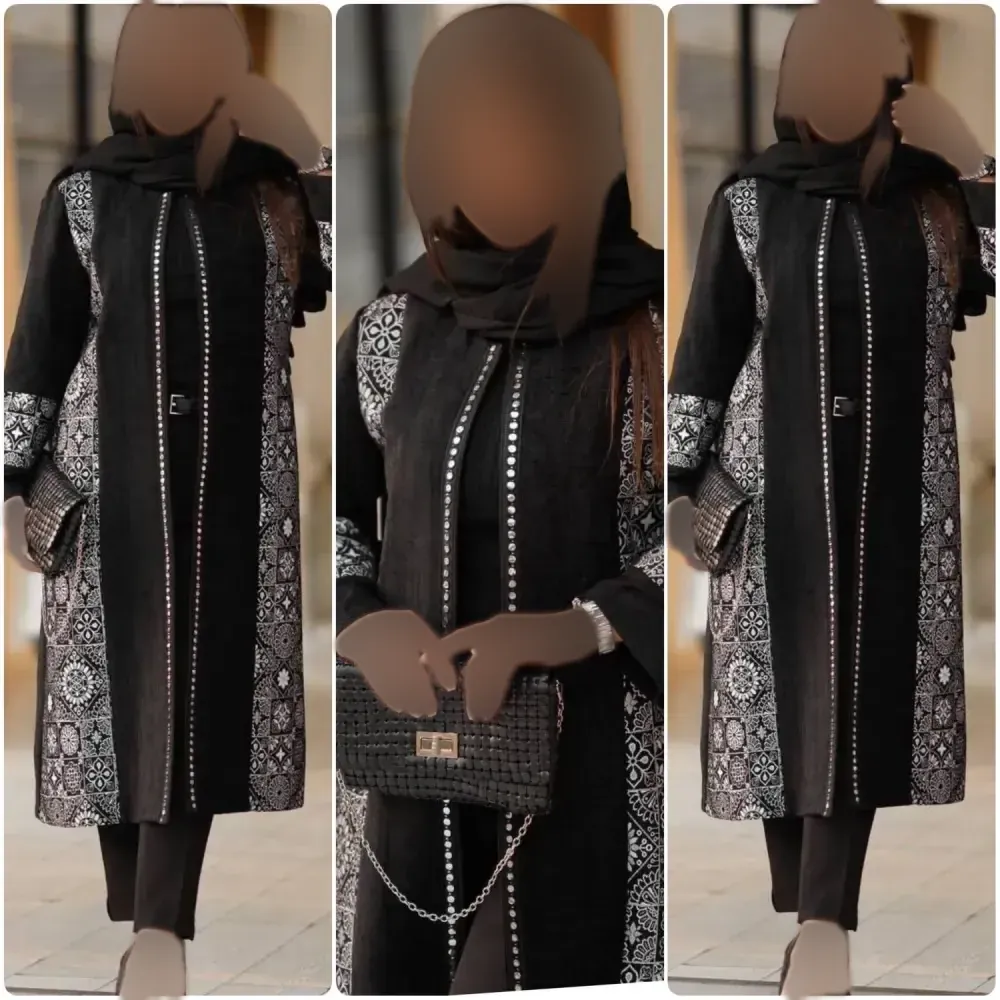 مانتو مجلسی زنانه بنگال نخ خرجکار تافته رنگ مشکی فری سایز مناسب مجلس و مهمانی