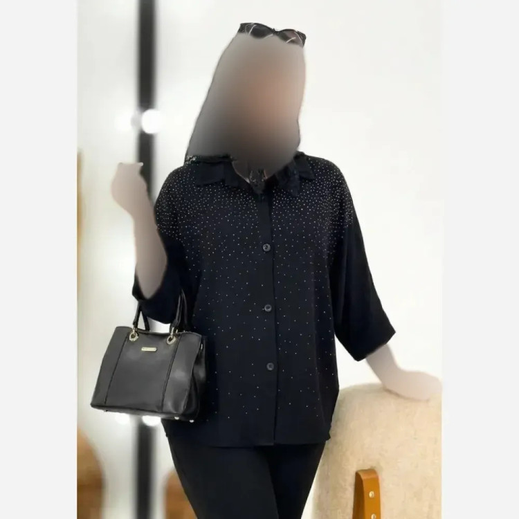 شومیز رخشان کریشه مشکی فری سایز خنک