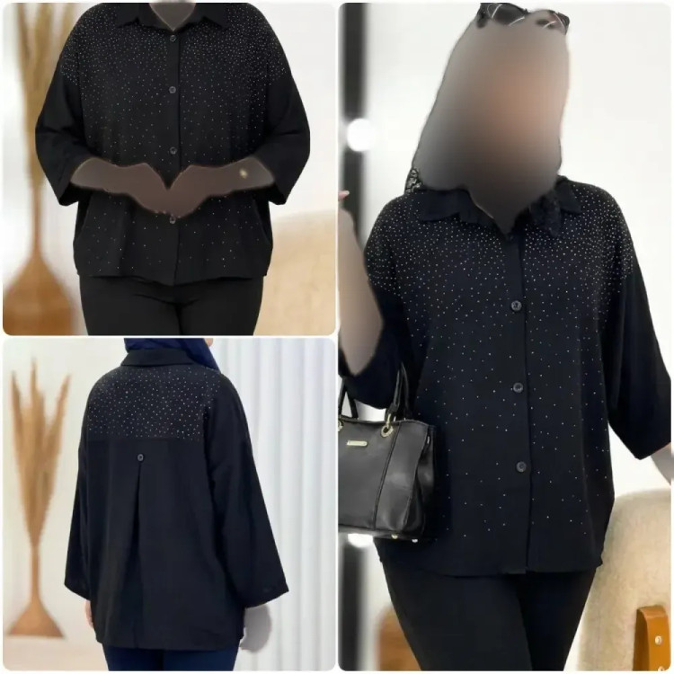 شومیز رخشان کریشه مشکی فری سایز خنک