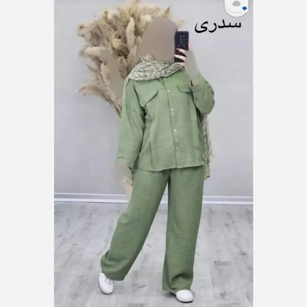 ست مانتو شلوار شانتون زنانه مدل پانیذ فری سایز
