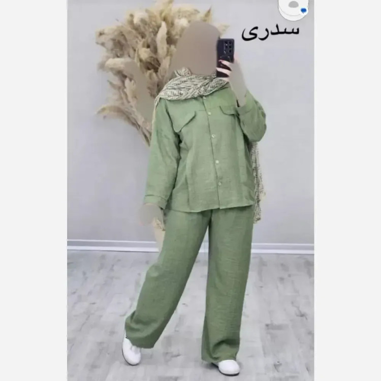 ست مانتو شلوار شانتون زنانه مدل پانیذ فری سایز