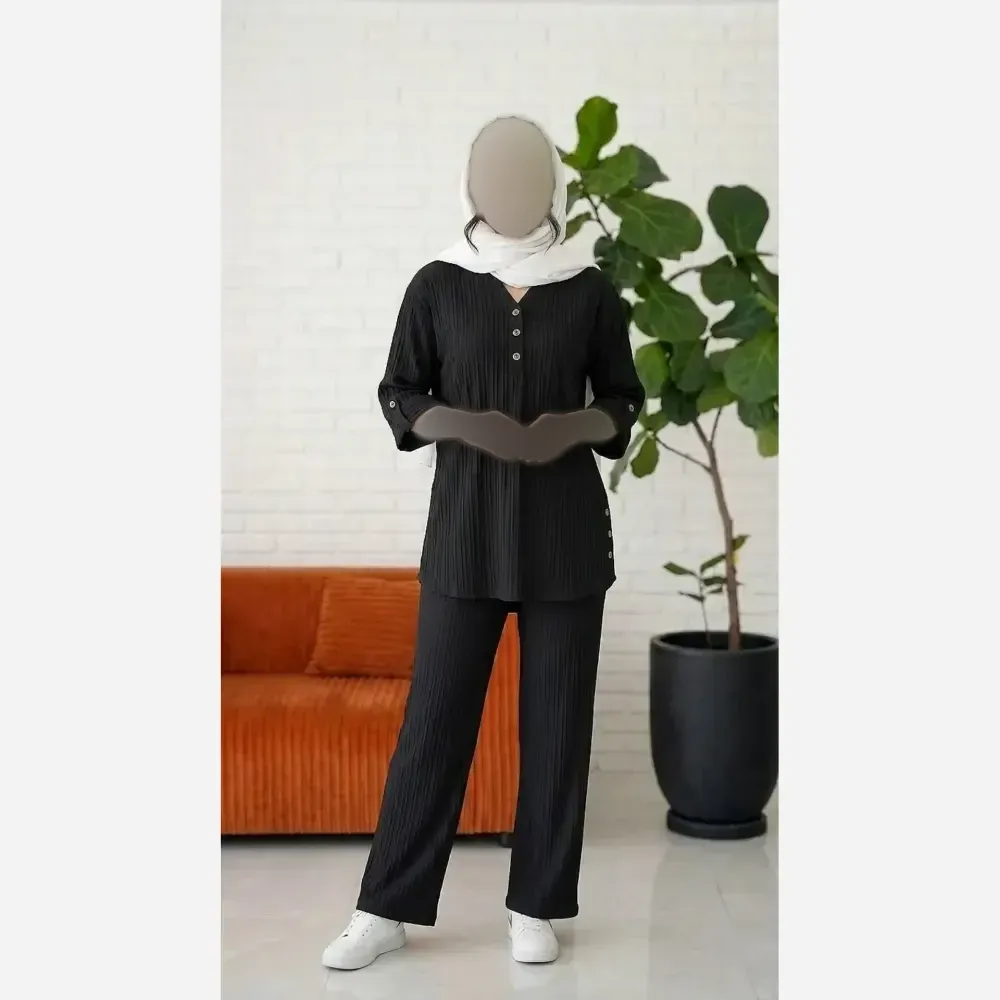 ست شومیز شلوار سه دکمه جنس آیوا درجه یک سایز 38 تا 48