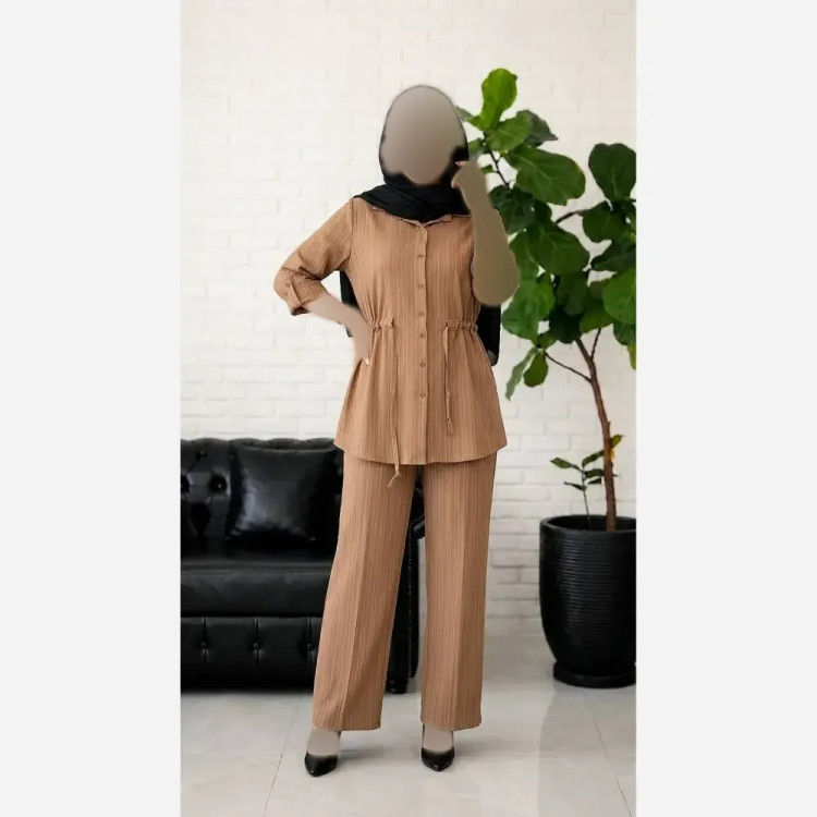 ست شومیز شلوار کمر گت جنس آیوا درجه یک فری سایز 36 تا 48