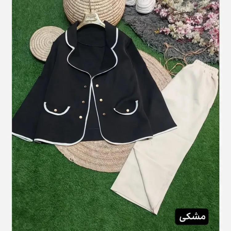 ست کت و شلوار اداری زنانه جنس سوپرمازراتی پاپیون دار فری سایز