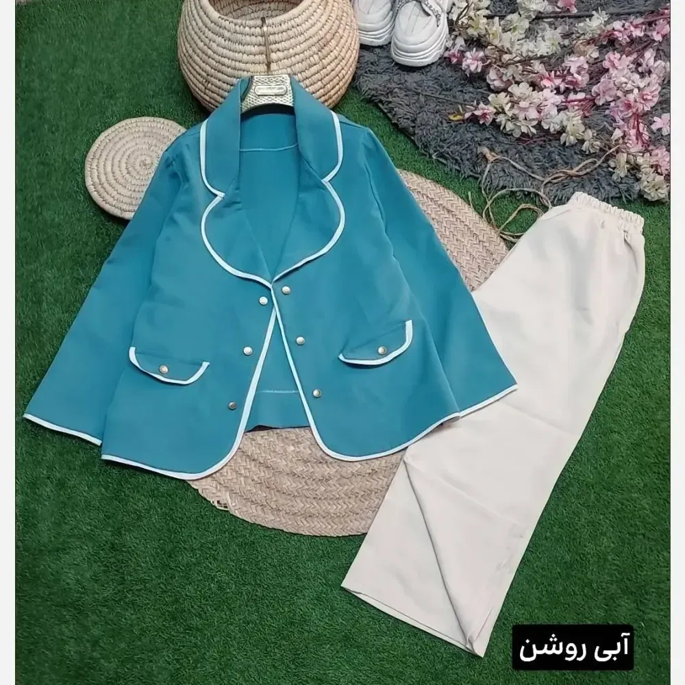 ست کت و شلوار اداری زنانه جنس سوپرمازراتی پاپیون دار فری سایز