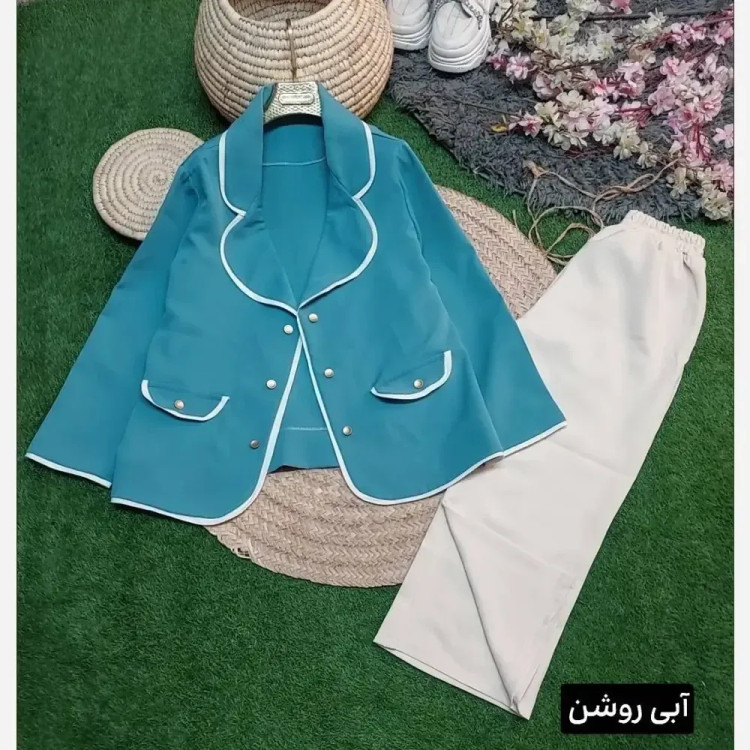 ست کت و شلوار اداری زنانه جنس سوپرمازراتی پاپیون دار فری سایز