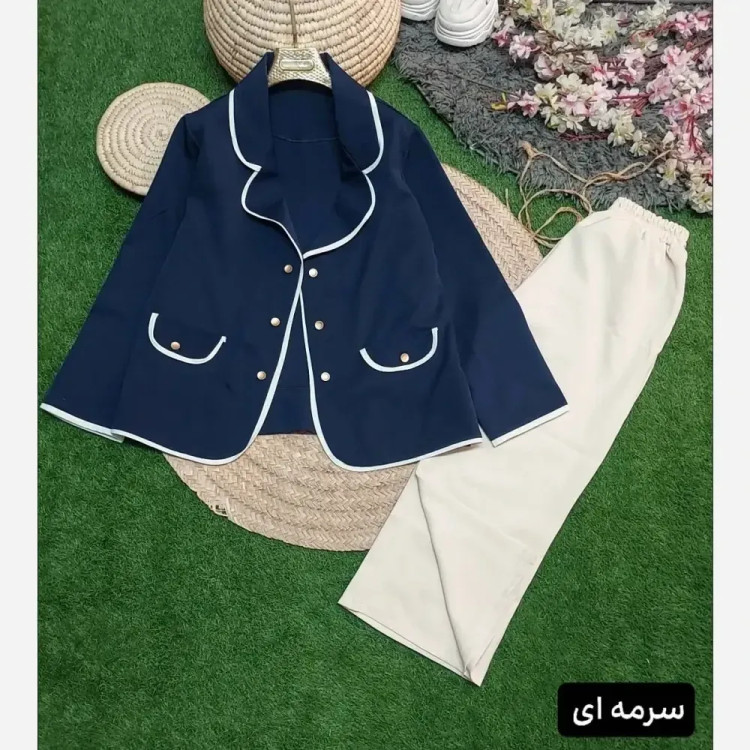 ست کت و شلوار اداری زنانه جنس سوپرمازراتی پاپیون دار فری سایز