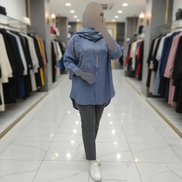شومیز مانتویی نگینی جنس شانتون