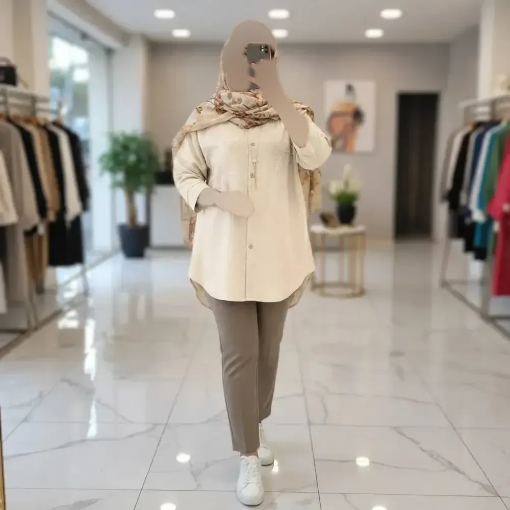 شومیز مانتویی نگینی جنس شانتون