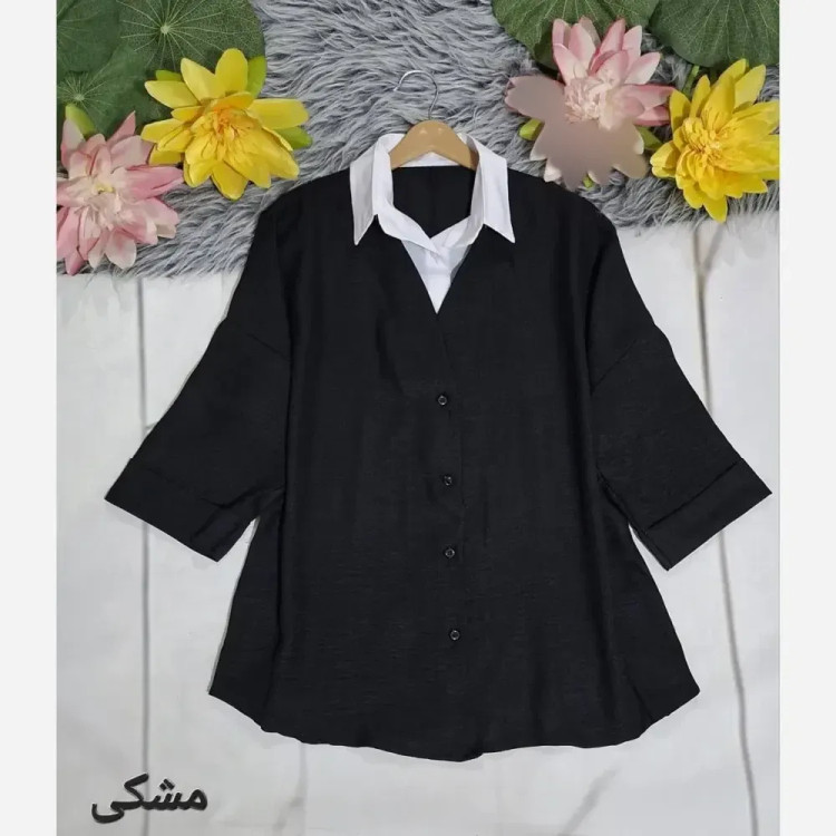 شومیز قواره دار دو پیس شانتون آستین سه ربع فری سایز تا 50