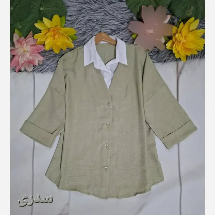 شومیز قواره دار دو پیس شانتون آستین سه ربع فری سایز تا 50