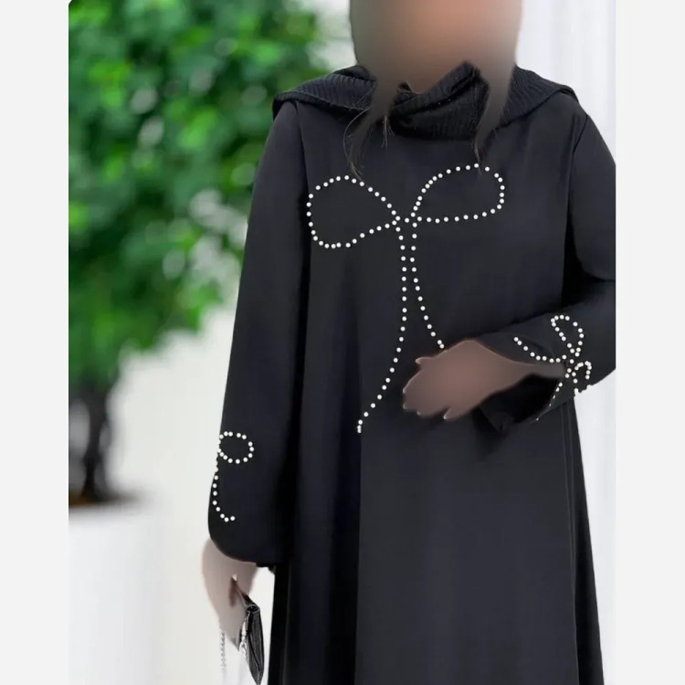 عبا پاپیون کریستالی جنس الیزه درجه یک رنگ مشکی سایز فری سایز