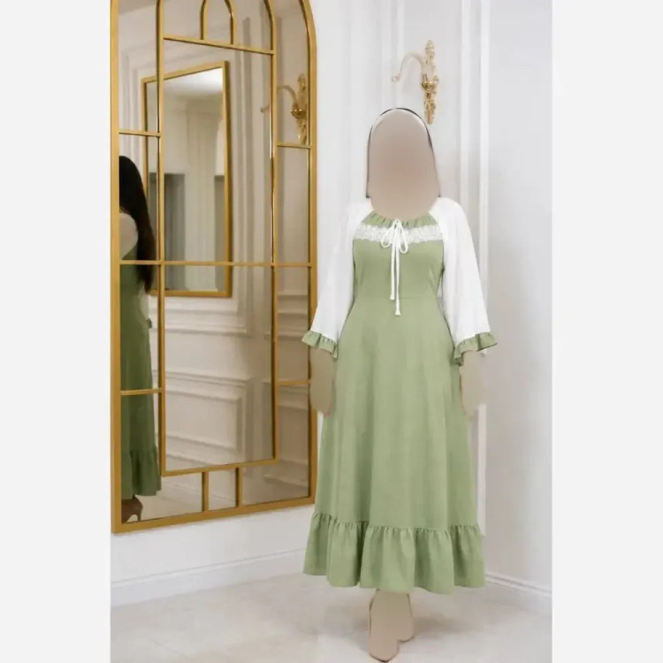 پیراهن بلند زنانه مدل ژاکلین جنس الیزه سایز فری تا 48 کمربنددار