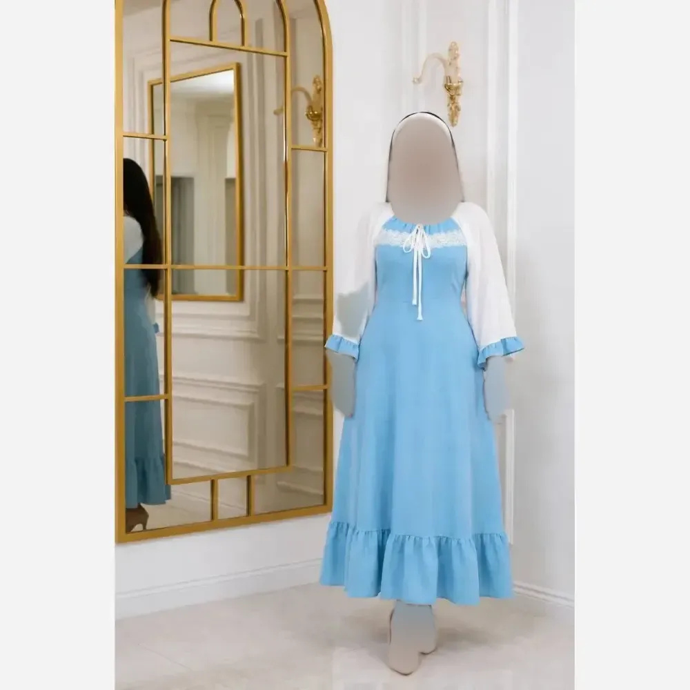 پیراهن بلند زنانه مدل ژاکلین جنس الیزه سایز فری تا 48 کمربنددار