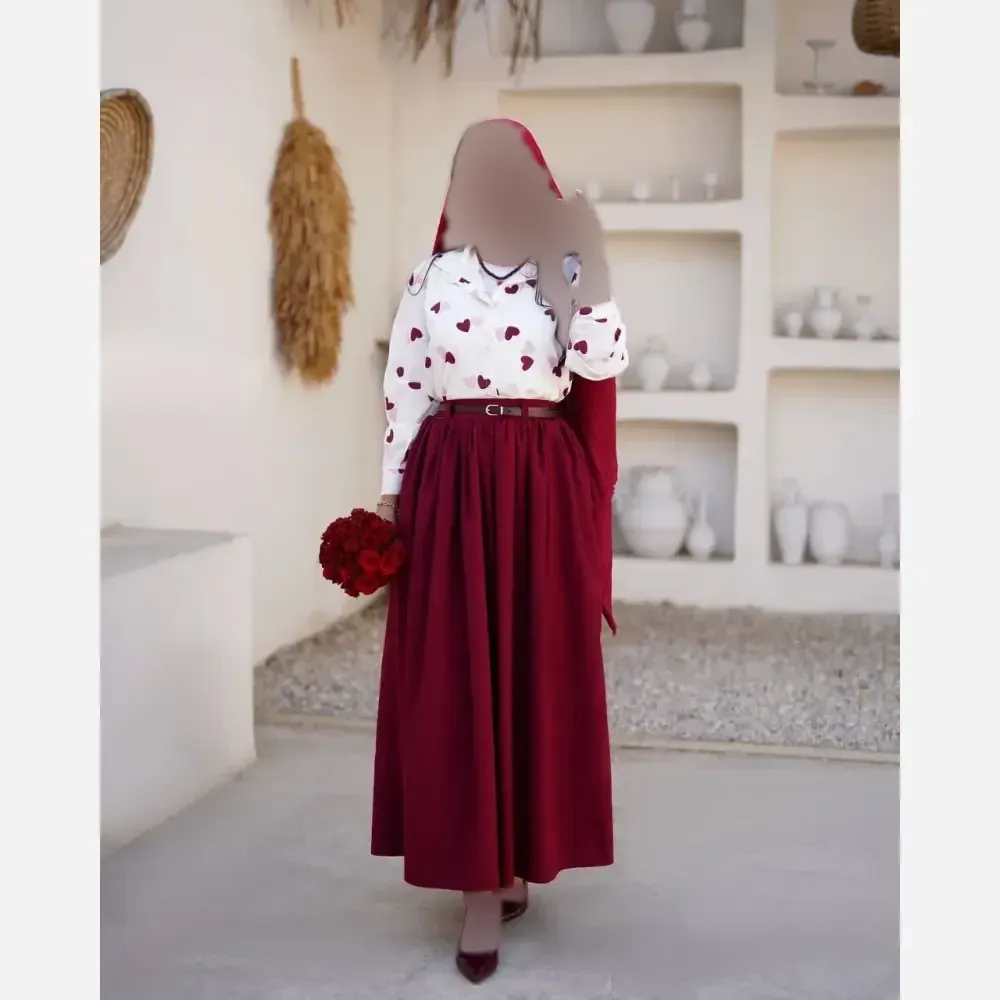 ست سه تیکه شومیز بوگاتی و دامن لنین پلاس رنگ زرشکی و سورمه ای سایز 38 تا 48