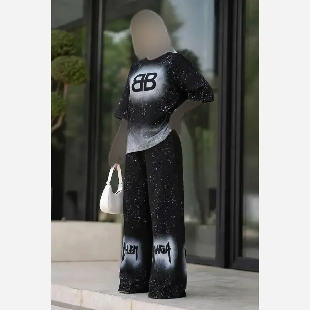 ست دورتو پنبه گلکسی رنگ مشکی سایز فری 38 تا 46