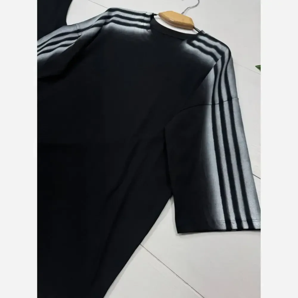 ست تیشرت و شلوار پنبه گلکسی اسپرتی قوارهدار مشکی سایز فری 38 تا 46