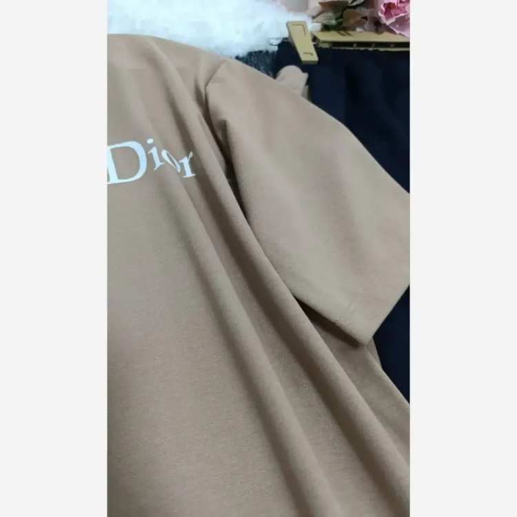 ست تیشرت شلوار زنانه کریستین دیور جنس گلکسی نخ پنبه سایز فری