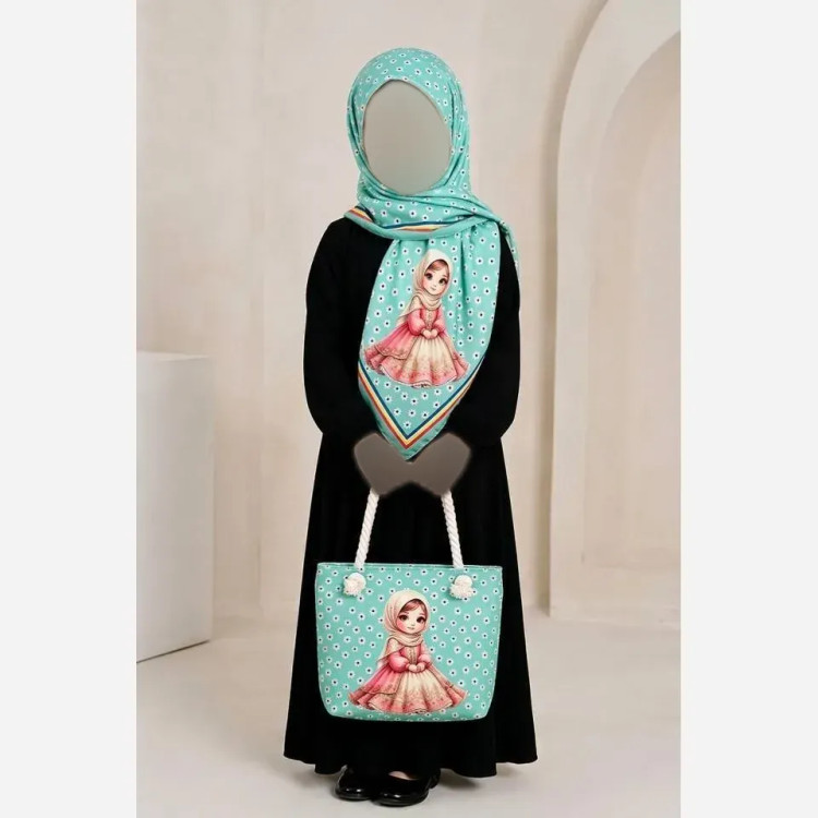 ست کیف و روسری بچگانه نخی و مخمل قواره 90